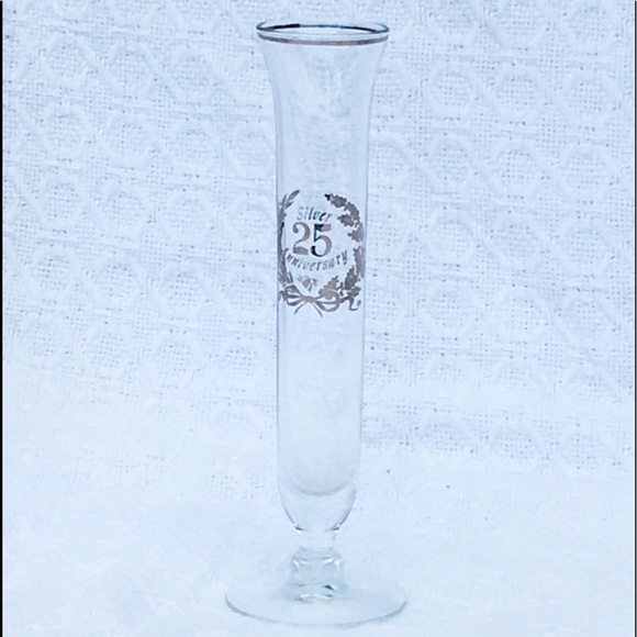 Vintage Other - SILVER 25th ANNIVERSARY ANTIQUE FLOWER GLASS VASE